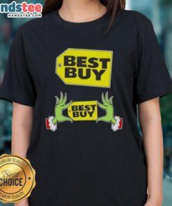 Premium Grinch Hands Love Best Buy Christmas Ladies Tee featuring festive design perfect for holiday celebrations.