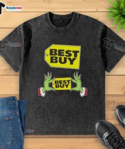 Premium Grinch Hands Love Best Buy Christmas Washed T-Shirt featuring vibrant holiday design, perfect for festive celebrations.