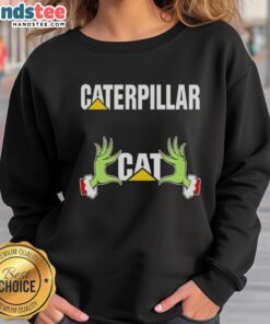 Premium Grinch Hands Love Caterpillar Christmas Sweatshirt featuring festive design and vibrant colors for holiday cheer.