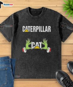 Premium Grinch Hands Love Caterpillar Christmas washed t-shirt featuring a festive design perfect for holiday celebrations.