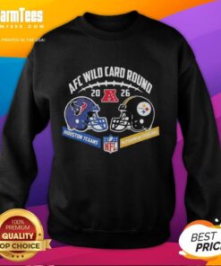 Premium Houston Texans vs Pittsburgh Steelers 2026 AFC Wild Card Round sweatshirt featuring team helmets and bold graphics.