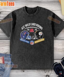 Premium Houston Texans vs Pittsburgh Steelers 2026 AFC Wild Card Round helmet matchup washed t-shirt in vibrant colors.