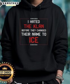 Alt Text: Premium I Hated The Klan Before They Changed Their Name To Ice hoodie featuring bold graphic design and trendy style.
