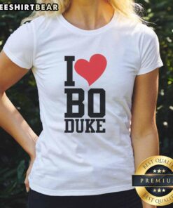 Premium I Love Bo Duke Ladies Tee featuring a stylish design for fans of The Dukes of Hazzard, perfect for casual wear.