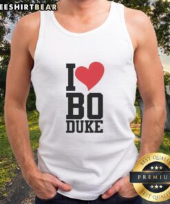 Alt Text: Premium I Love Bo Duke Tank Top featuring a stylish design perfect for fans of the iconic TV show, The Dukes of Hazzard.