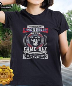 Premium ladies tee featuring 'I May Live In Arkansas But My Heart Belongs To Las Vegas Raiders Football' design.