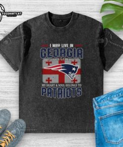 Premium washed t-shirt featuring New England Patriots flag, perfect for game day, showing Georgia pride.