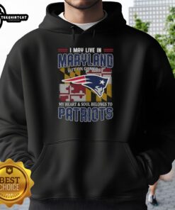 Alt Text: Premium hoodie featuring New England Patriots flag, perfect for fans in Maryland on game day.