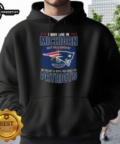 Alt Text: Premium hoodie featuring a New England Patriots flag, perfect for fans in Michigan on game day.