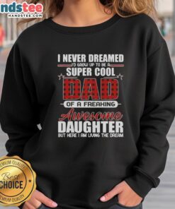 Alt Text: Premium I Never Dreamed I'd Grow Up To Be A Super Cool Freaking Awesome Daughter sweatshirt in vibrant colors.