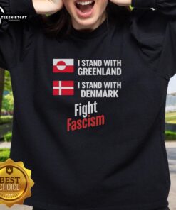 Premium I Stand With Greenland I Stand With Denmark Fight Fascism Sweatshirt showcasing bold text design in vibrant colors.