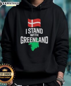 Premium hoodie featuring 'I Stand With Greenland' slogan, supporting Denmark, with bold design and comfortable fit.