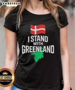 Premium ladies tee featuring 'I Stand With Greenland - Support Denmark Is Not For Sale' design in vibrant colors.