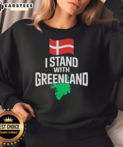 Alt Text: Premium I Stand With Greenland sweatshirt supporting Denmark, featuring a bold message against selling Greenland.
