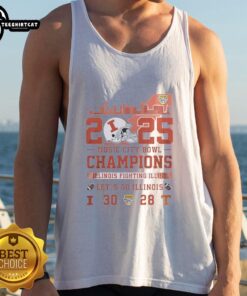 Alt Text: Premium Illinois Fighting Illini Football Music City Bowl Champions 2025 tank top in vibrant orange and blue.