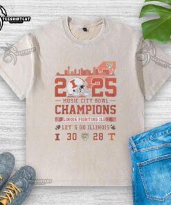 Alt Text: Premium Illinois Fighting Illini Football Music City Bowl Champions 2025 washed t-shirt in orange and blue design.