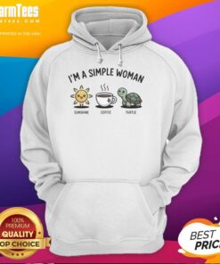 Alt Text: Premium 'Im a Simple Woman' hoodie featuring sunshine, coffee, and turtle design, perfect for casual wear.