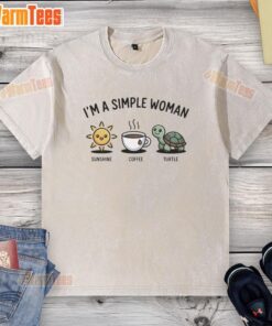 Alt Text: Premium I'm A Simple Woman Sunshine Coffee and Turtle Washed T-Shirt featuring a casual, relaxed design.