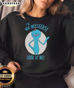 Premium Mr. Meeseeks 'Look At Me' Sweatshirt featuring vibrant graphics and soft fabric for fans of Rick and Morty.