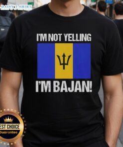 Premium I'M Not Yelling I'M Bajan Flag T-Shirt featuring vibrant Barbados flag design, perfect for proud Bajan fans.