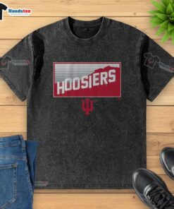 Premium Indiana Football Hoosiers in Hollywood washed t-shirt displayed on a hanger, showcasing vibrant team colors.