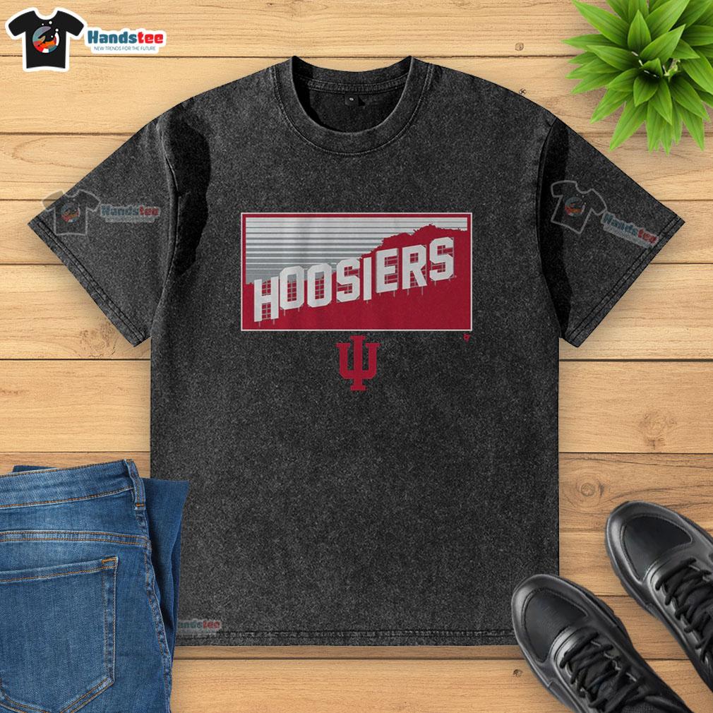 premium-indiana-football-hoosiers-in-hollywood-washed-t-shirt Premium Indiana Football Hoosiers in Hollywood washed t-shirt displayed on a hanger, showcasing vibrant team colors.