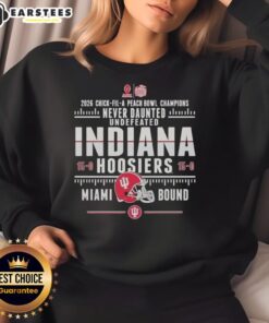 Premium Indiana Hoosiers 2026 Chick-Fil-A Peach Bowl Champions sweatshirt, celebrating their undefeated 15-0 season.