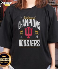 Premium Indiana Hoosiers College Football Playoff National Champions 2025 logo on a stylish palm tree ladies tee.