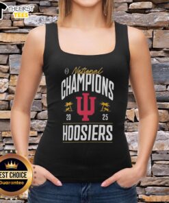Alt Text: Premium Indiana Hoosiers College Football Playoff National Champions 2025 logo on a stylish palm tree tank top.