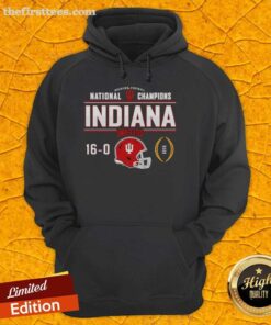 Premium Indiana Hoosiers Football National Champions Undefeated 16-0 Helmet Hoodie featuring team logo and colors.
