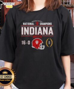 Alt Text: Premium Indiana Hoosiers Football National Champions Undefeated 16-0 helmet graphic on a ladies tee shirt.