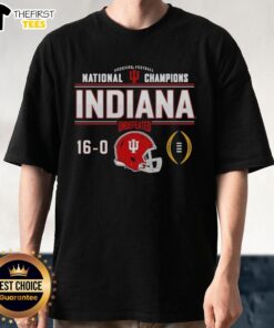 Premium Indiana Hoosiers Football National Champions Undefeated 16-0 Helmet T-Shirt featuring team logo and vibrant colors.