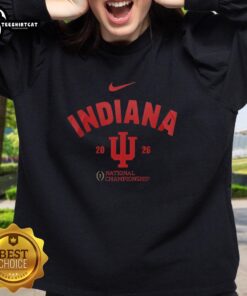 Premium Indiana Hoosiers NCAA College Football Playoff Champions 2026 Sweatshirt in red with team logo.
