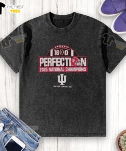 Alt Text: Premium Indiana Hoosiers 16-0 College Football Playoff National Champions 2025 washed t-shirt for fans.