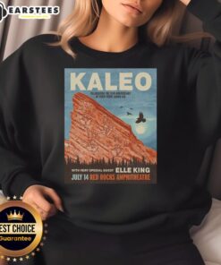 Alt Text: Premium Kaleo Red Rocks 2026 poster sweatshirt featuring vibrant design and concert details. Perfect for fans!