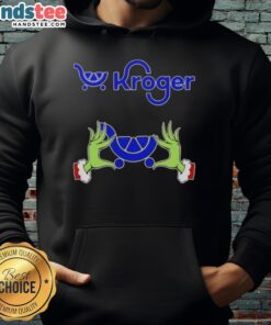 Premium Kroger X Grinch Hands Merry Christmas Hoodie in festive green with vibrant Grinch graphic, perfect for holiday cheer.