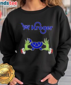 Alt Text: Premium Kroger X Grinch Hands Merry Christmas Sweatshirt featuring festive design and cozy fit for holiday celebrations.
