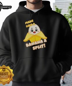 Premium Lankybox Banana Split Hoodie featuring vibrant banana graphics, perfect for fans of Lankybox and cozy style.