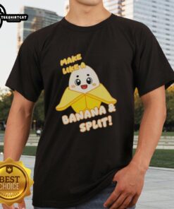 Alt Text: Premium Lankybox Banana Make Like A Banana Split T-Shirt featuring fun graphics and vibrant colors for fans.