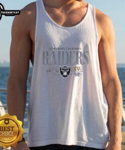 Premium Las Vegas Raiders Super Bowl Champions XI XV XVIII tank top showcasing team pride and vintage style.