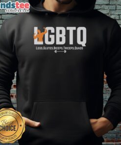 Premium LGBTQ hoodie featuring a stylish design focused on legs, glutes, biceps, triceps, and quads for fitness lovers.