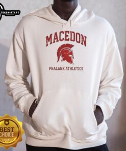 Alt Text: Premium Macedon Phalanx Athletics Spartan Helmet Logo Hoodie showcasing a bold design for athletic wear enthusiasts.