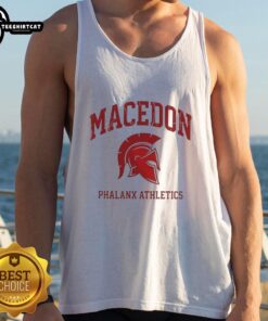 Alt Text: Premium Macedon Phalanx Athletics Spartan Helmet Logo Tank Top featuring a bold design for fitness enthusiasts.