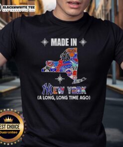 Alt Text: Premium New York A Long Long Time Ago State Mashup Logo Teams T-Shirt in vibrant colors, perfect for casual wear.