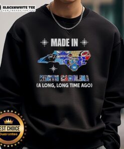 Alt Text: Premium Made in North Carolina sweatshirt featuring a Long Long Time Ago state mashup logo, perfect for team spirit.