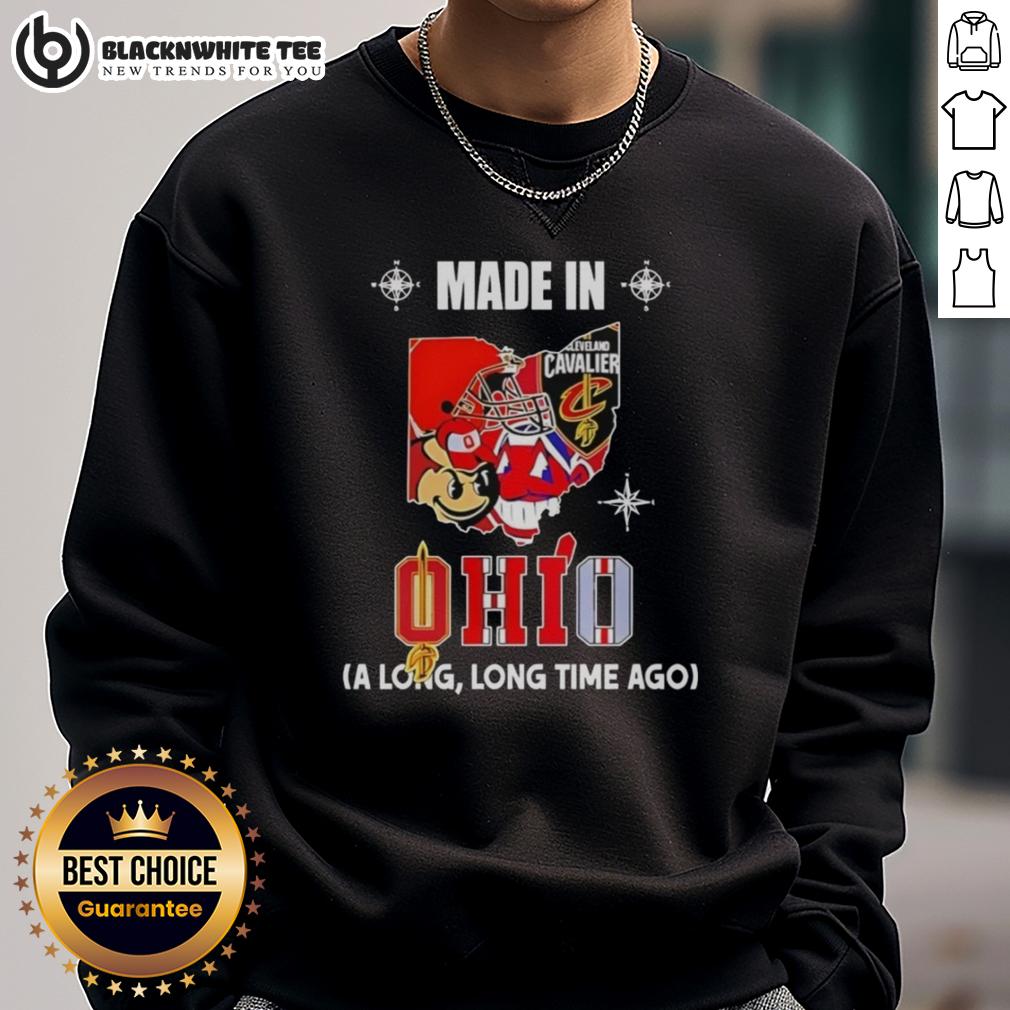 Premium Made In Ohio State Buckeyes And Cleveland Cavaliers A Long Long Time Ago State Mashup Logo Sweatshirt Alt Text: Premium Made in Ohio State Buckeyes and Cleveland Cavaliers mashup logo sweatshirt, perfect for sports fans.