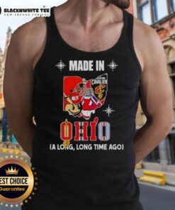 Alt Text: Premium Made in Ohio State Buckeyes and Cleveland Cavaliers mashup logo tank top for sports fans.