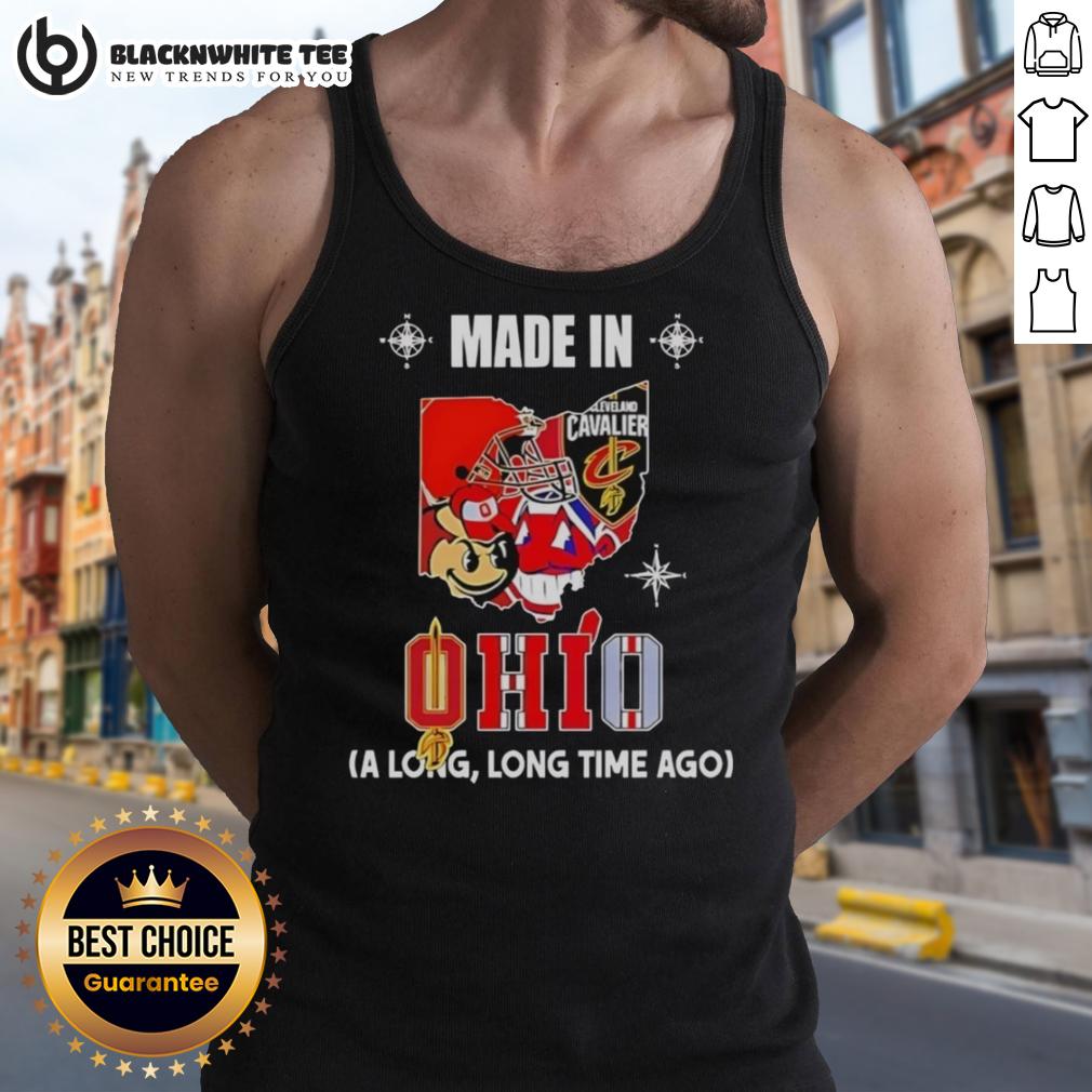 Premium Made In Ohio State Buckeyes And Cleveland Cavaliers A Long Long Time Ago State Mashup Logo Tank Top Alt Text: Premium Made in Ohio State Buckeyes and Cleveland Cavaliers mashup logo tank top for sports fans.