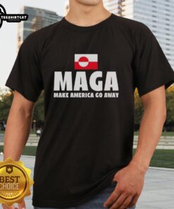 Alt Text: Premium Maga Make America Go Away Greenland Flag T-Shirt featuring a bold design and vibrant colors.