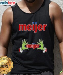Premium Meijer X Grinch Hands Merry Christmas Tank Top featuring festive design, perfect for holiday celebrations.